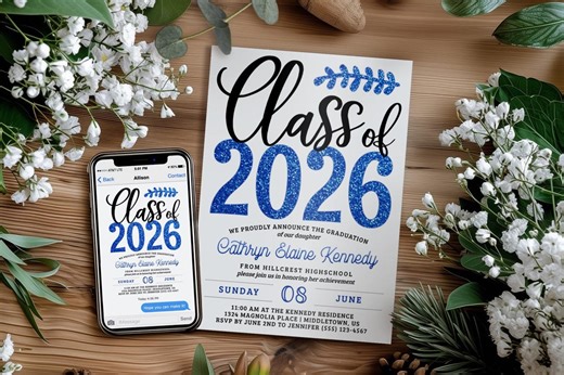 Blue Graduation Invitation: Class of 2026 Grad Party, 5x7 4x6 Editable Template PDF JPG - Etsy Canada