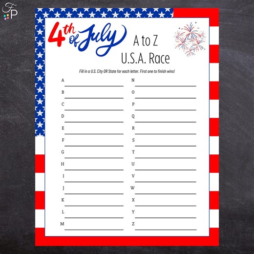 4th of July A to Z Word Race Game | Printable Fourth of July Game for Kids, Adults, Family | Independence Day Party Game - Etsy