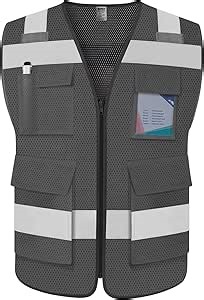 TCCFCCT Mesh Construction Vest 5 Pockets Reflective Safety Vest for Men Women, High Visibility Work Vest with Tabs for Walkie-talkie, Durable to Use, Meets ANSI/ISEA, Grey, S