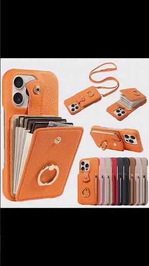 Luxury PU Leather iPhone Case with Ring Holder & Card Slots | Shockproof Anti-Fall Cover ...