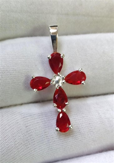 White Gold Ruby Cross Pendant: Handmade Jewelry Crossing Charms, Mother's Day Gift - Etsy