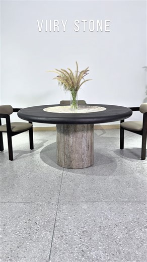 李传霖 on Instagram: "The artistic poem of a circular dining table is hidden in the encounter between marble and solid wood This round table is amazing! The center of the marble circle resembles a natural artistic seal, and the edges of the solid wood are like the gentle wrapping of time. Sitting here, every meal is an aesthetic feast, turning the restaurant into an artistic corner and making everyday fireworks full of elegance。#diningtable #tabledesign #rounddiningtable #furnitures #furniturefacto