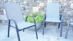BizChair 5 Pack Black Outdoor Stack Chair with Flex Comfort Material and Metal Frame