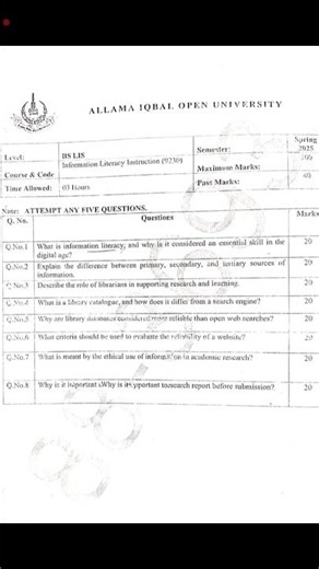 AIOU Code 9230 Past Paper Spring 2025 | 03468885319
