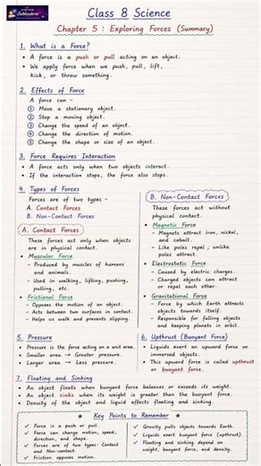 Class 8 Science Chapter 5 Exploring Forces | Handwritten Notes | Quick Revision | NCERT Science