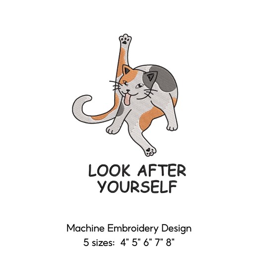 Cat Embroidery Design: Look After Yourself, Funny Pet Machine File (digital Download) - Etsy