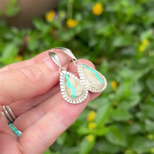 Artisan Royston Ribbon Turquoise Earrings - Handcrafted Sterling Silver Boho Statement Jewelry - Etsy