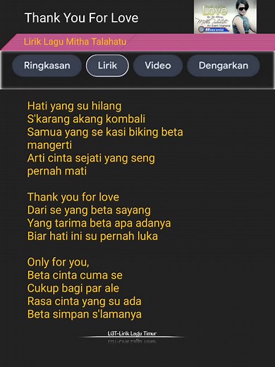 Lirik Lagu Mitha Talahatu - Thank You For Love