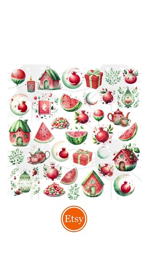 Whimsical Yalda Clipart Bundle | 36 Cute Watercolor PNGs for Yalda Night, Digital Stickers & Crafts