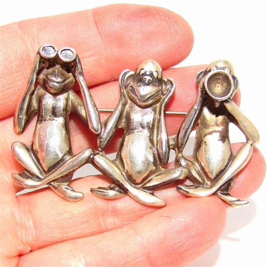 Mexico Sterling Three Wise Monkeys Pin - Etsy