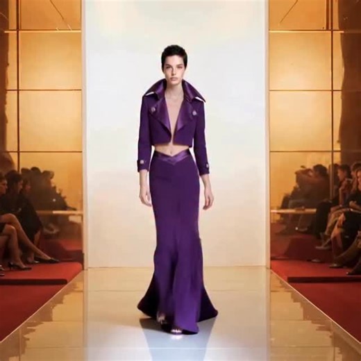 Alexis Mabille Officiel | Spencer-tuxedo in violet crepe, pointed back adorned with a Crystal drop, satin lapels and jeweled buttons; sheath skirt with satin pointed... | Instagram