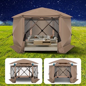 COBIZI Pop up Gazebo Screen Tent Screen House for Camping,12x12 Starry Sky Gazebo with Removable Roof, Outdoor Screened Gazebo with Sidewalls, Portable Hub Tent with Carry Bag and Ground Stakes,Khaki