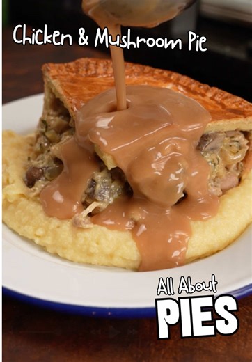 Chicken & Mushroom Pie Recipe with Gravy & Mash