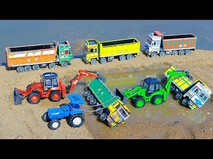 BharatBenz Mahindra Tipper Tata Dumper Accident Sand River Pulling 2 JCB 2 Tractor ?Cartoon | CS Toy