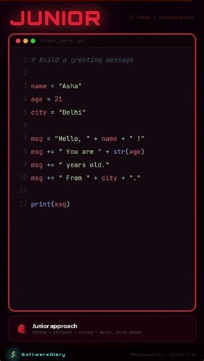 Junior vs Senior Python Developer 🐍 | Same Problem, Different Code! #ytshorts #coding #python