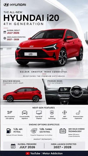 Hyundai i20 2026 | 4th Generation Revealed 🔥 New Design, ADAS & Turbo Engine!