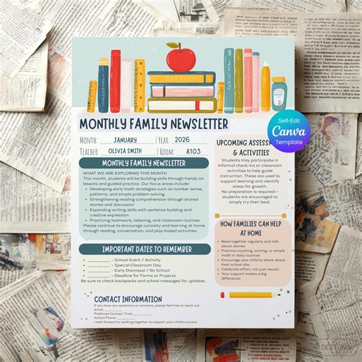 School Newsletter Template, Monthly Classroom Newsletter for Teachers, Family Parent Communication, Daycare Newsletter, Editable Template - Etsy