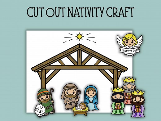 Nativity Craft Printable, Jesus Birth Craft for Kids, Manger Scene Cut Out, Christmas Paper Craft, Sunday School & Advent Coloring Pages - Etsy