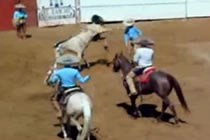 Cowboy Nailed by Bucking Bronco | Break.com