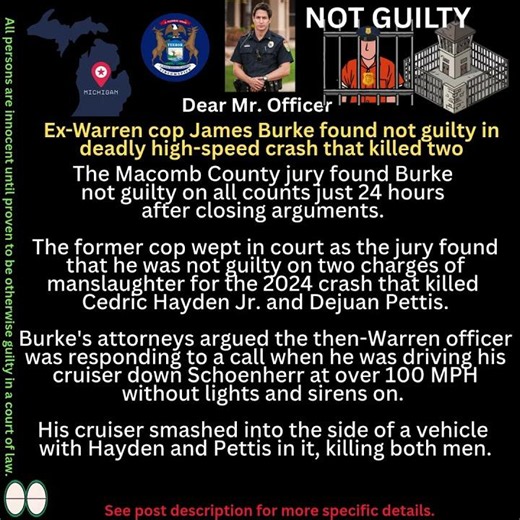 Ex Warren MI Cop Found NOT Guilty in Causing 2 Death with Car Crash. #youtube #viral #shorts, #news
