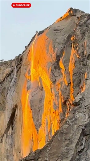 The Waterfall That Turns Into Lava #firefall #HorsetailFall #nature #LavaWaterfall #youtubeshorts