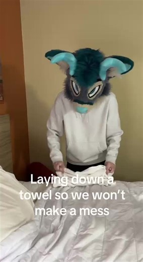 @Bowl absolutely loooves to make a big mess on the bed 😛 #furry #femboy #furrytiktok #fursuit
