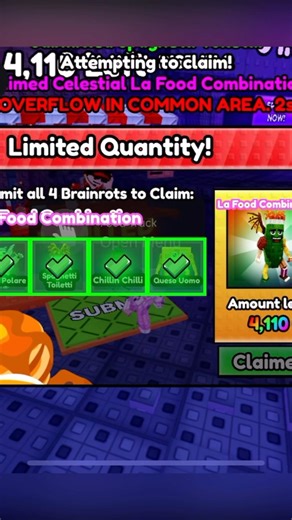 🍕LA FOOD COMBINATION🧀LIMITED QUANTITY BRAINROT#roblox #survivelavaforbrainrots #robloxlive #short