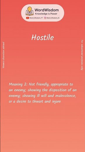 What does "Hostile" mean? | English vocabulary shorts | #hostile #wordwisdom