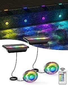 Solar Pool Lights, Solar Powered LED Lights with Remote IP68 Waterproof, Swimming Pool Lightsing,16 Colors Underwater Pool Light for Above Ground Inground Pool, Pond (Black,2 Pack)