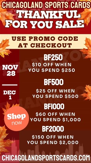 47 reactions |  THANKFUL FOR YOU SALE  Chicagoland Sports Cards...