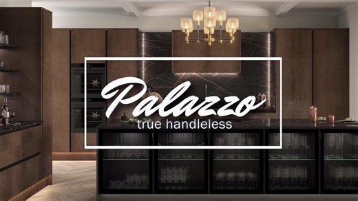 2.7K views | Palazzo True Handleless Kitchen Our Palazzo true handleless collection, has a sophisticated range of textures which include slate, sepia and muted bronze option. All 3 styles sport an 18mm thick door which is eco-friendly and made from 100% recycled and recyclable wood. The absence of handles enhances the sense of openness and flow, making the kitchen feel more spacious. Start planning here: https://planner.diy-kitchens.com/ #diykitchens #palazzo | DIY Kitchens | Facebook