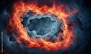 Raging inferno of apocalyptic fiery chaos engulfing the sky with intense flames combustion and scorching heat in a moody ominous and atmospheric dramatic scene