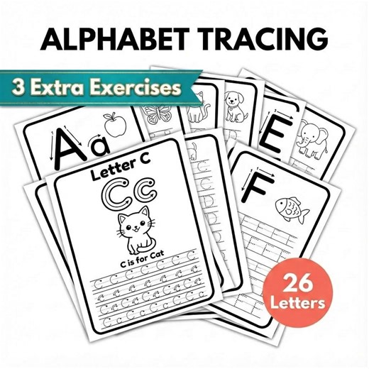 Fiches d'écriture de l'alphabet pour la maternelle (A-Z) | Exercices d'écriture ABC pour enfants | PDF et PNG imprimables | Pack d'écriture pour la maternelle - Etsy France