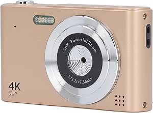 4K Digital Camera, 16X Digital Zoom 48MP Vlog Camera, 2.4in Screen, Built in Flashlight, CCD Camera, Anti Shake, Portable Camera for Beginners and Children (Gold)