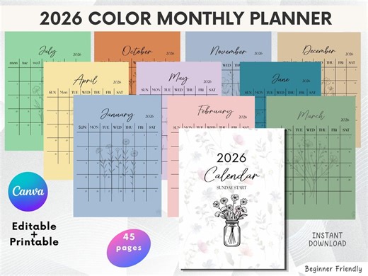 Color Monthly Planner 2026 Printable | ADHD Brain Reset Calendar System
