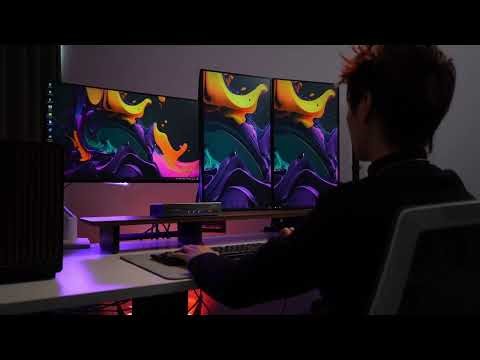 Seamless switching between two computers and three screens.