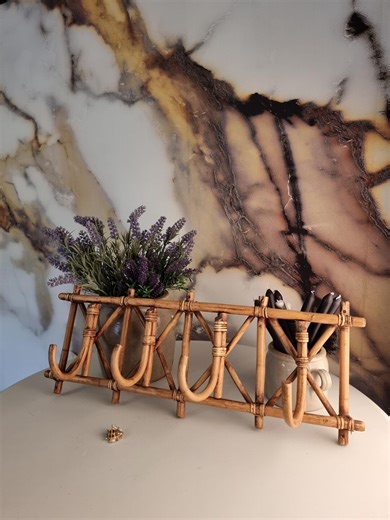 Retro Wall Coat Rack With 4 Hooks | Vintage Bamboo Coat & Hat Rack | 1960s Boho Decor - Etsy