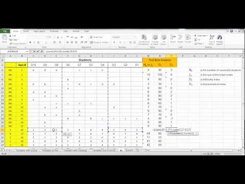 Using Excel - Test Item Analysis, Discrimination Index for PC items