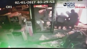 SMASH-AND-GRAB: Surveillance video captured a dramatic ATM theft at a Phillips 66 Gas in Houston, with several suspects ramming a pickup truck through the storefront. Authorities have since arrested 7 in connection with the crime. abcn.ws/2kWCItK | ABC World News Tonight with David Muir