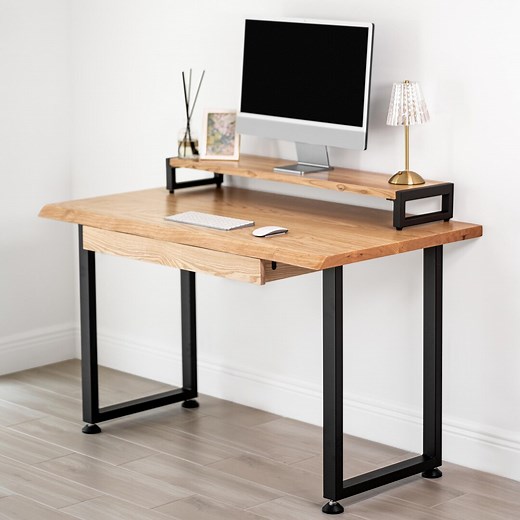 White Oak Live Edge Computer Desk With Drawer - Solid Wood Modern Home Office Desk - Etsy