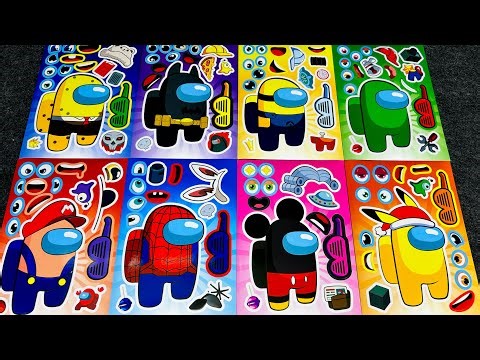 Among Us Sticker Collage ASMR 🎨 | Satisfying Notebook Decoration with Impostor, Red, Blue & More!