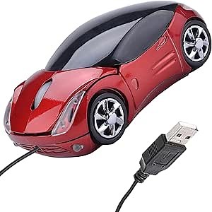 Car Kids Mouse Small Cool Sports Wired Mouse for Kids Wired Kids Computer Mouse with USB Receiver and 1000DPI 2 Headlights for School Laptop Computer or Office Home School Gift (Red)