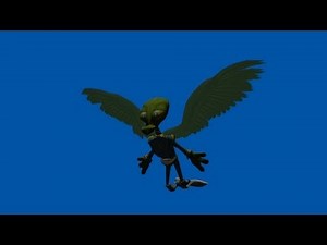 alien with wings in the universe - animation - blue screen