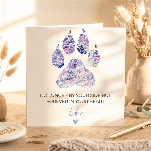 Dog Bereavement Card | Custom Sympathy Pet Loss Card: Heartfelt Quote and Floral Paw Print - Etsy UK