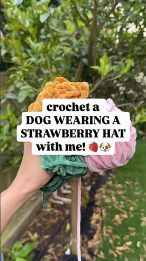 crochet the cutest dog wearing a strawberry hat with me! what do you think? #crochet #amigurumi