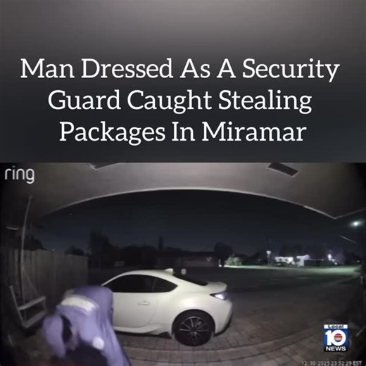 @latea_time on Instagram: "A man wearing what appeared to be a fake security guard uniform was caught on surveillance video stealing packages from homes in Miramar, Florida, according to local reports. The suspect was seen walking up to front porches, taking delivered packages, and leaving the area, making residents initially believe he was legitimate security. Police are investigating the incidents and urging neighbors to remain alert and report any suspicious activity."