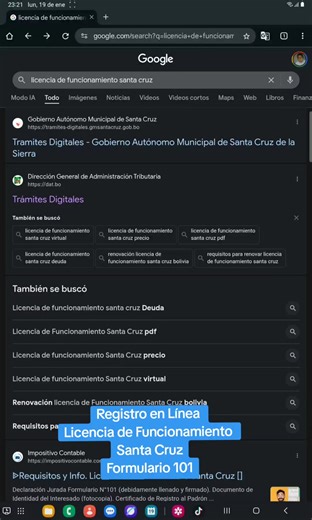 Registro en Línea Licencia de Funcionamiento Santa Cruz Formulario 101 #licenciadefuncionamiento #patentessantacruz #NegociosBolivia #emprendimiento #obligacionesfiscales