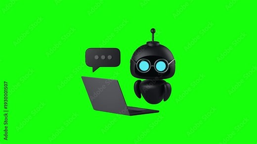 Chatbot AI Assistant with Laptop Animation on Green Screen