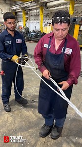 TD Ultra-Flex slings are 9-parts of 1/4" wire rope braided slings. In this post, we're only showing part of their fabrication process, but we thought it would be neat to demonstrate the braiding that makes these slings super flexible. Small-gauge, braided slings are preferred by transmission & distribution contractors because they grip around power line poles well, but they also are useful in many other applications where a flexible slings is needed to make multiple wraps around loads. 4.6 ton V