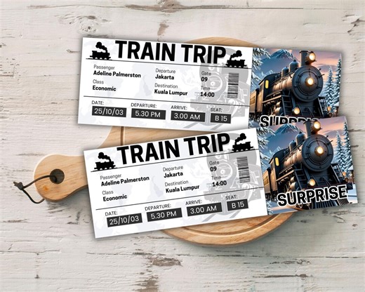 Vintage Train Ticket Template | Editable Canva Travel Ticket | Printable Boarding Pass | Surprise Trip Gift | Custom Train Ride Ticket - Etsy